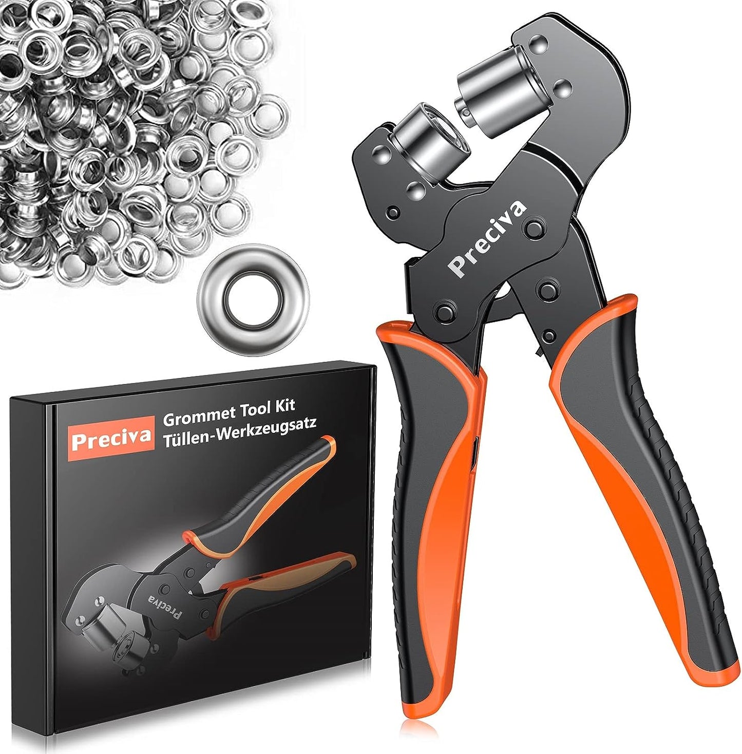 Set cleste pentru ochi profesional, de 10 mm, cap magnetic, cu 500 de ochiuri, sistem cu clichet, pentru bannere din PVC, prelate, carton, Preciva