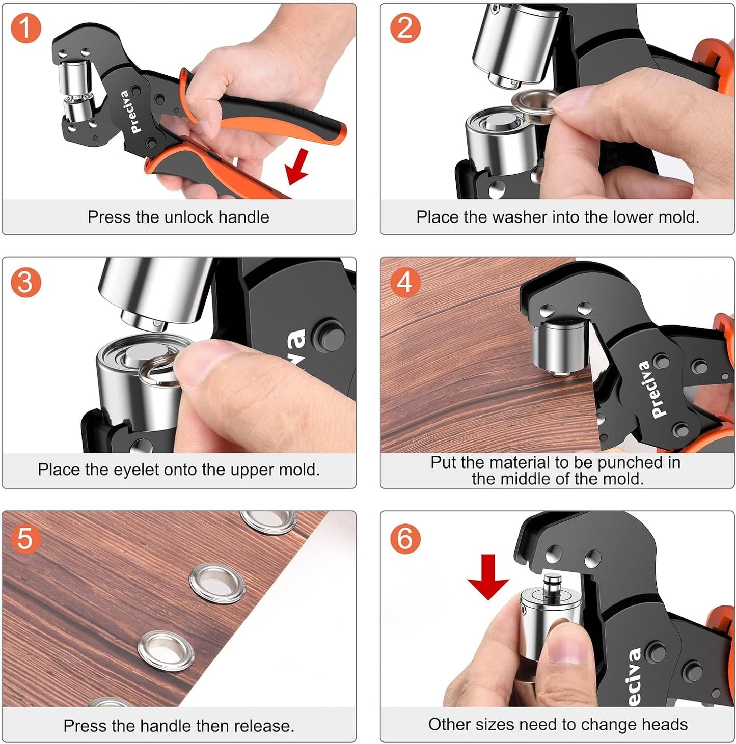 Set de cleste pentru ochi de 6 mm si 10 mm, cu cap magnetic interschimbabil, 400 de ochiuri, sistem cu clichet si auto blocare, pentru bannere, prelata, cutii, Preciva