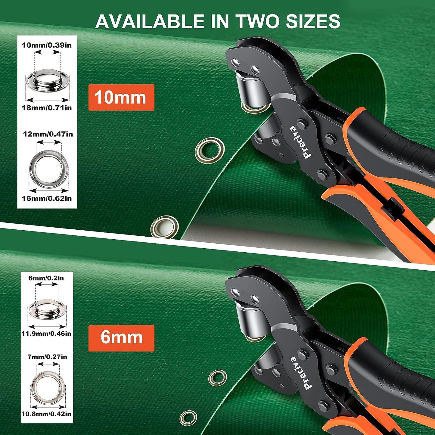 Set de cleste pentru ochi de 6 mm si 10 mm, cu cap magnetic interschimbabil, 400 de ochiuri, sistem cu clichet si auto blocare, pentru bannere, prelata, cutii, Preciva