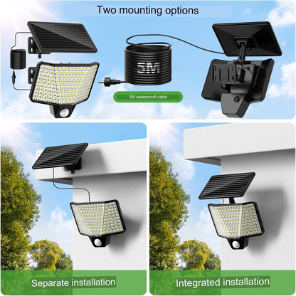 Lampa solara LED cu panou solar, unghi larg de 180º, senzor de miscare PIR, lumina 7500 lm, telecomanda, acumulator incorporat de 1800 mAh, impermeabila IP65, cu fir de 5 m, Benma