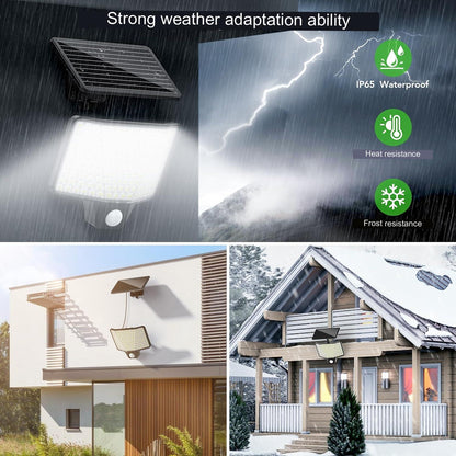 Lampa solara LED cu panou solar, unghi larg de 180º, senzor de miscare PIR, lumina 7500 lm, telecomanda, acumulator incorporat de 1800 mAh, impermeabila IP65, cu fir de 5 m, Benma