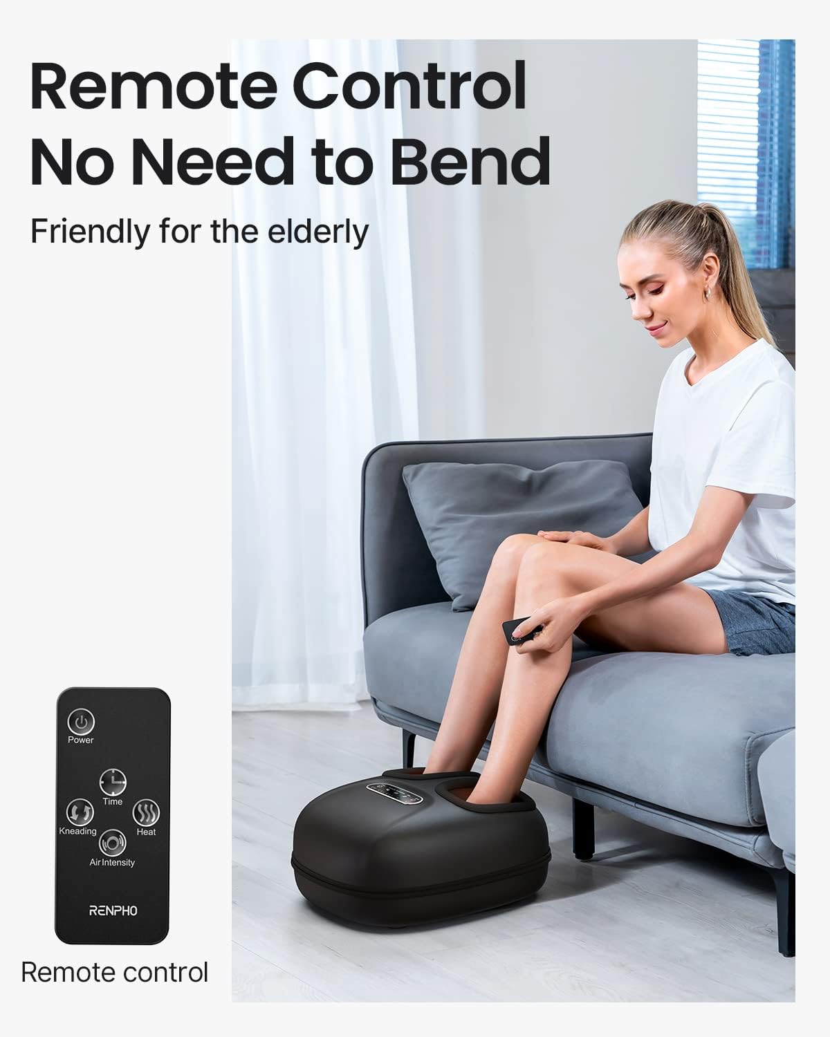 Aparat de masaj Shiatsu pentru picioare cu functie caldura, compresie aer, role, temporizator, telecomanda si panou control cu touch, pentru relaxare musculara si ameliorare dureri