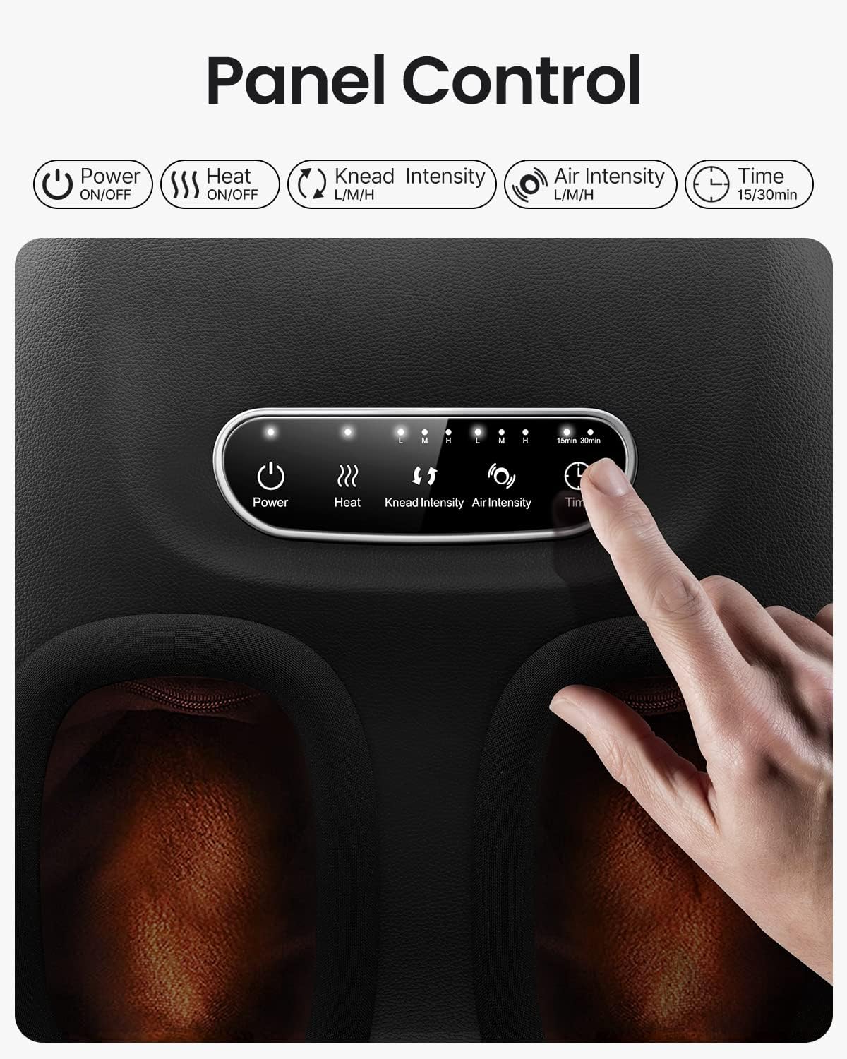 Aparat de masaj Shiatsu pentru picioare cu functie caldura, compresie aer, role, temporizator, telecomanda si panou control cu touch, pentru relaxare musculara si ameliorare dureri