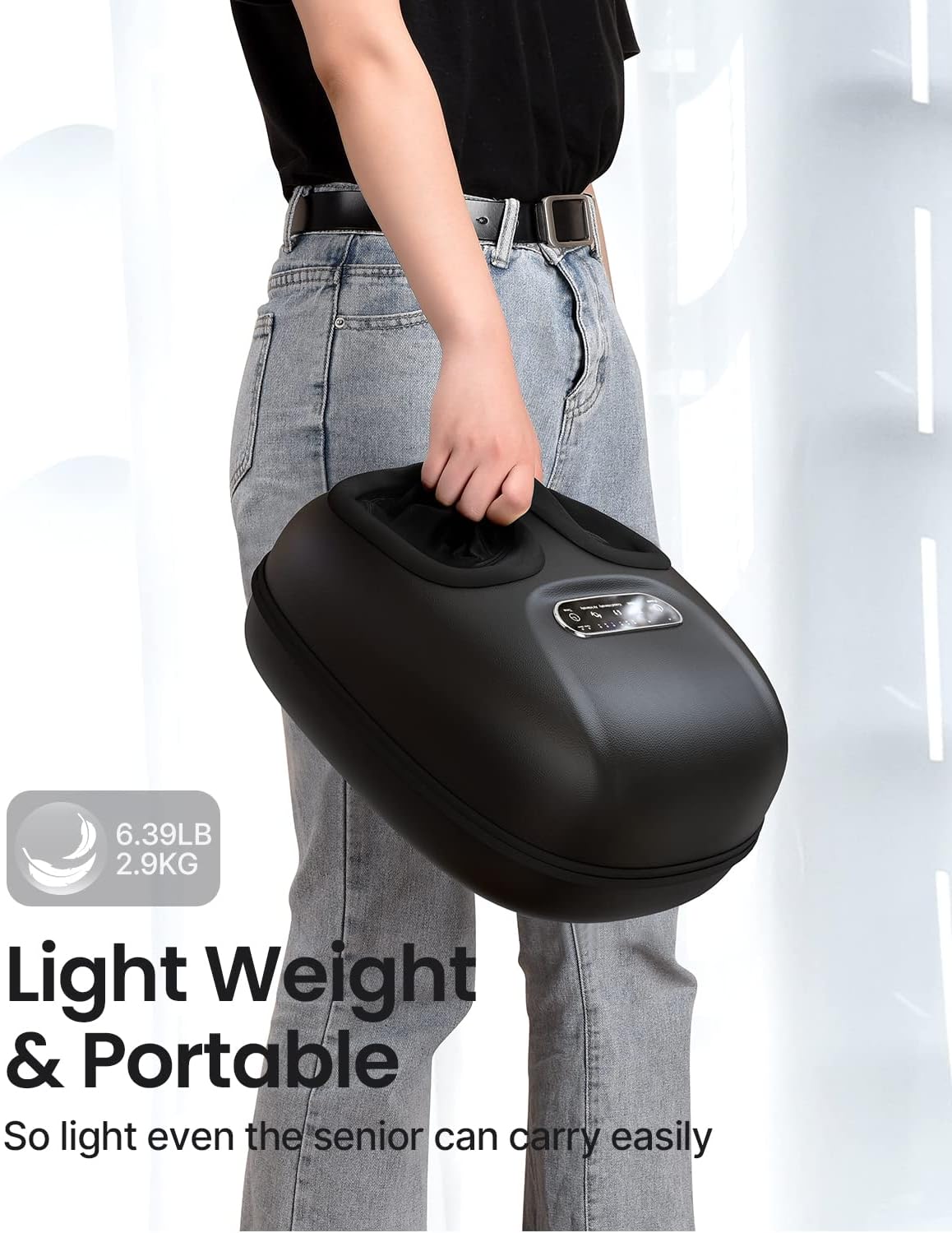 Aparat de masaj Shiatsu pentru picioare cu functie caldura, compresie aer, role, temporizator, telecomanda si panou control cu touch, pentru relaxare musculara si ameliorare dureri