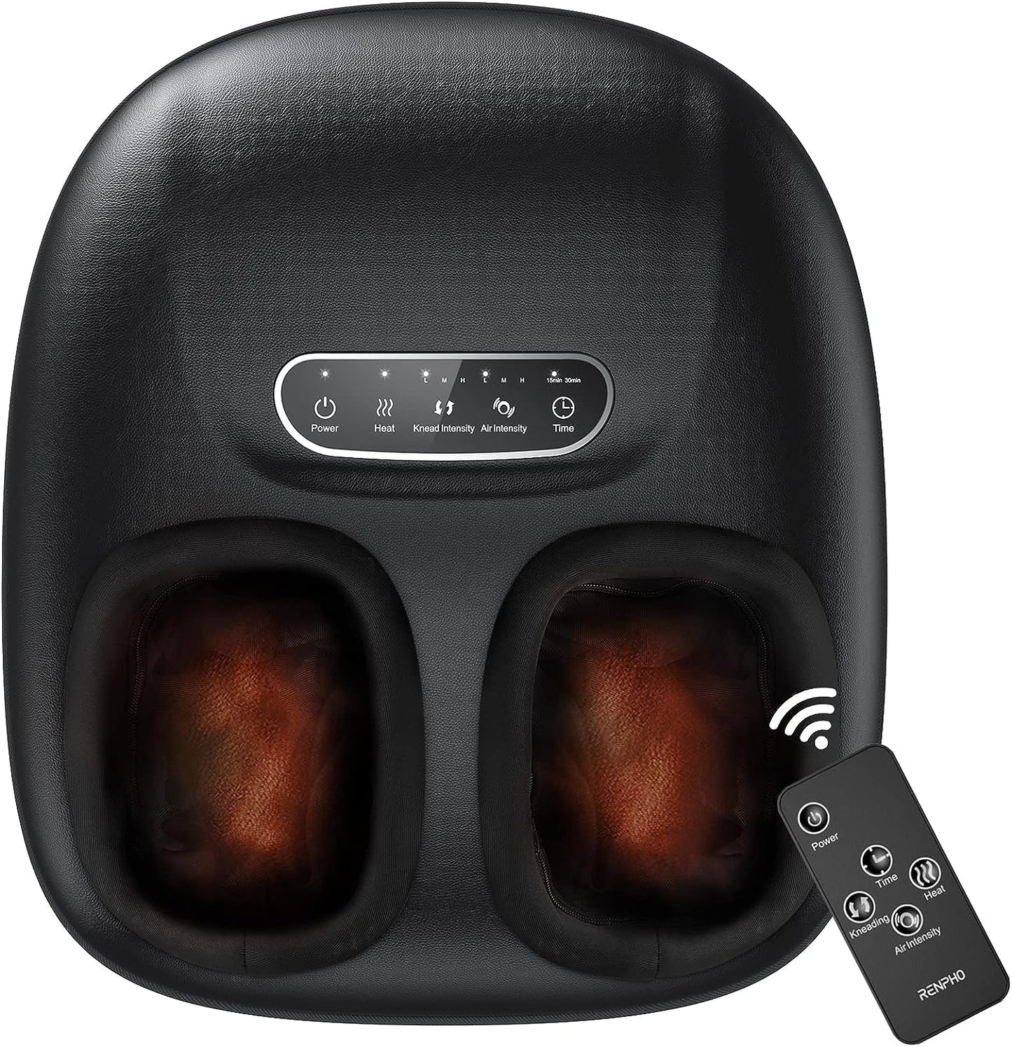 Aparat de masaj Shiatsu pentru picioare cu functie caldura, compresie aer, role, temporizator, telecomanda si panou control cu touch, pentru relaxare musculara si ameliorare dureri