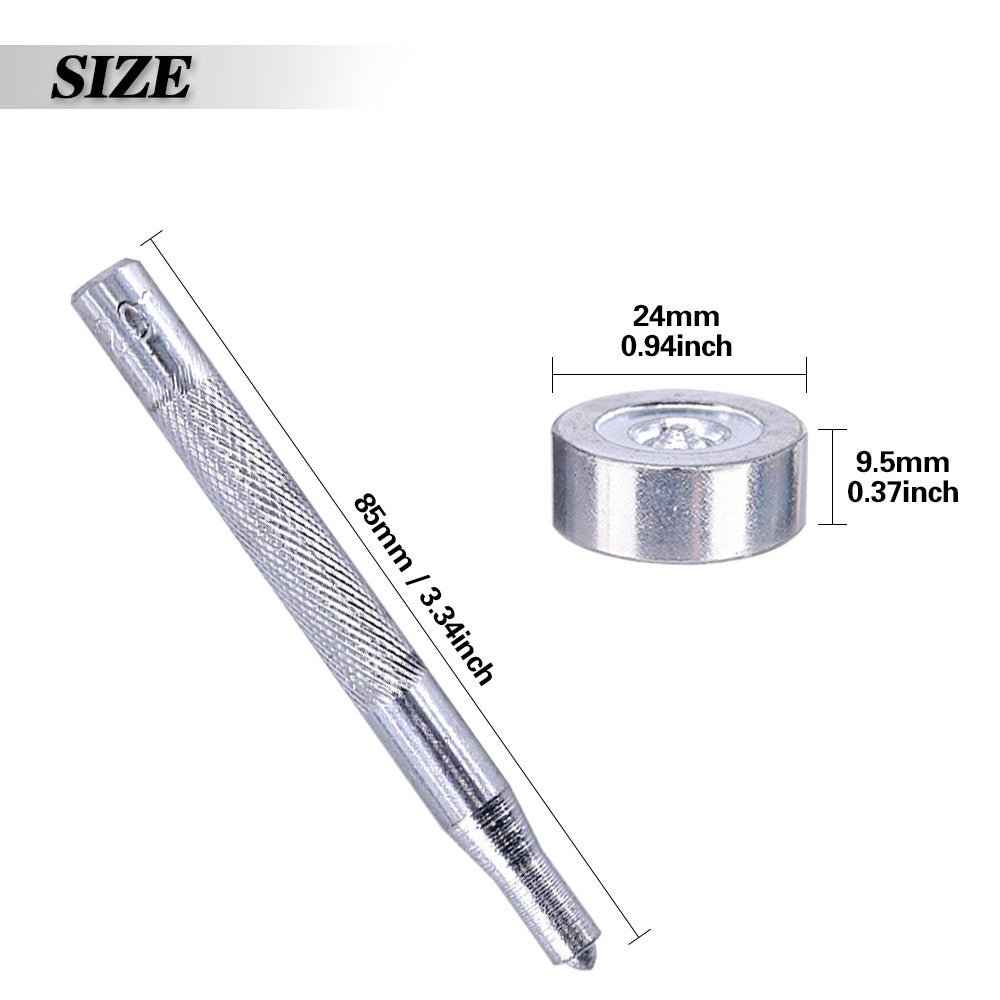 Set capse metalice din otel inoxidabil, 120 piese, butoane cu surub, cu unealta de fixare, de 15 mm, pentru prelate, panza, tapiterie, cu cutie de depozitare