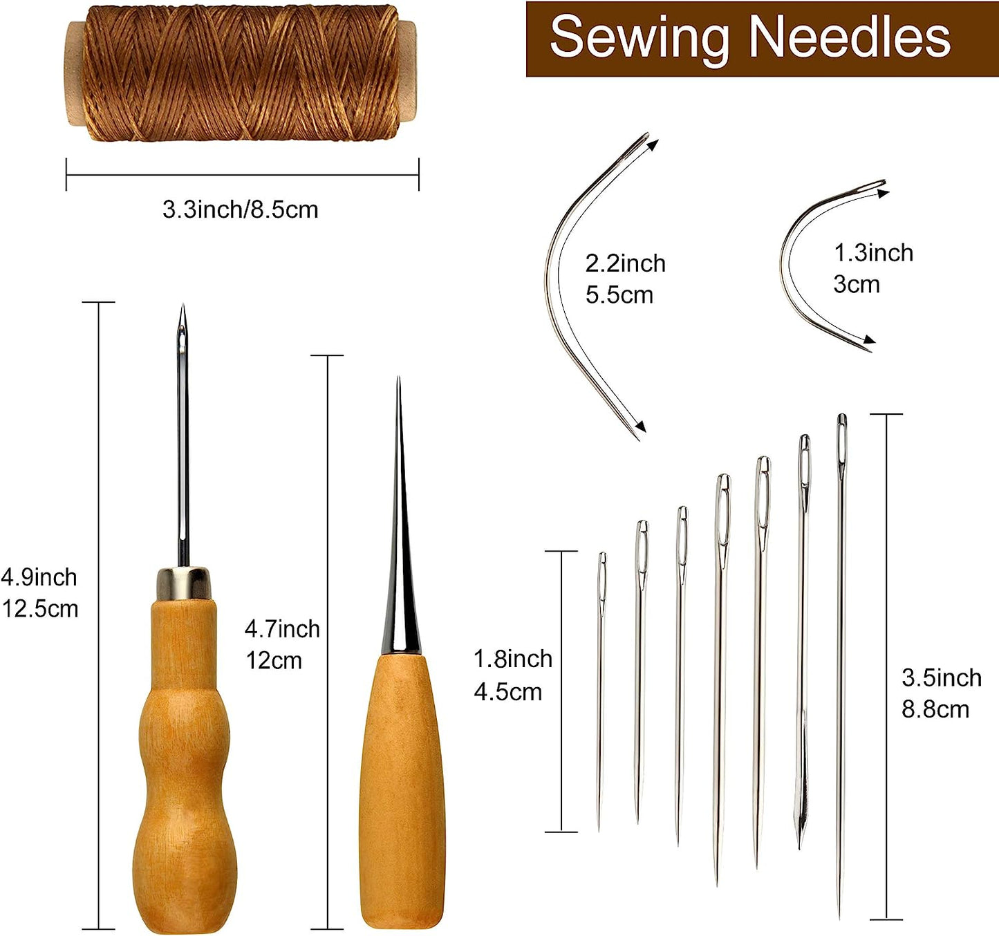 Set de cusut piele Fepito 21 articole, cu ata cerata, ace de pielarie, metru, sula, pentru mestesuguri din piele, multicolor