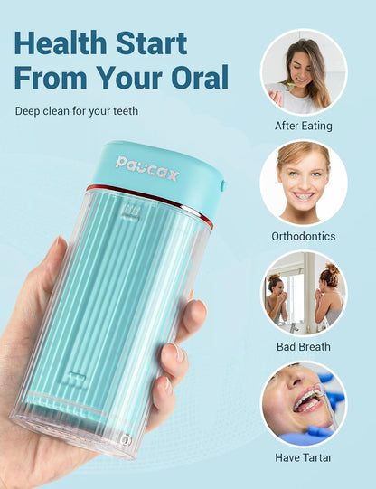 Irigator oral profesional pentru dus bucal, cu 6 capete si 3 moduri de functionare, rezervor de 190ml detasabil, acumulator 1100 mAh reincarcabil cu USB-C, pentru curatarea dintilor
