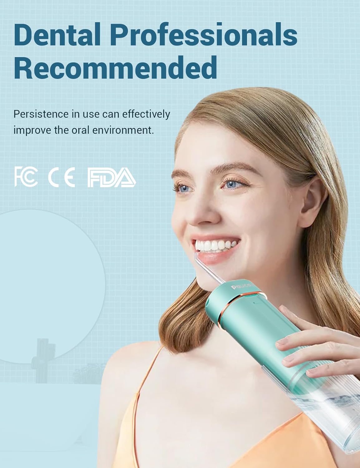 Irigator oral profesional pentru dus bucal, cu 6 capete si 3 moduri de functionare, rezervor de 190ml detasabil, acumulator 1100 mAh reincarcabil cu USB-C, pentru curatarea dintilor