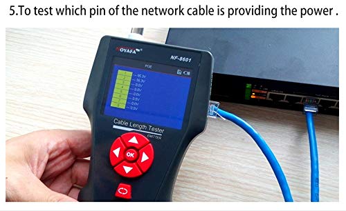 Tester cablu de retea pentru RJ45, RJ11, BNC, UTP, Coaxial, cu functie testare continuitate, lungime, POE, PING, cu 8 telecomenzi, functie memorie cu slot card TF, incarcare USB, Noyafa NF-8601W-A