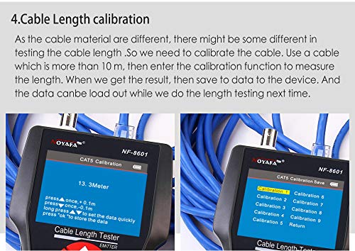 Tester cablu de retea pentru RJ45, RJ11, BNC, UTP, Coaxial, cu functie testare continuitate, lungime, POE, PING, cu 8 telecomenzi, functie memorie cu slot card TF, incarcare USB, Noyafa NF-8601W-A