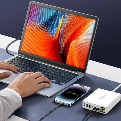 Incarcator retea 160 W USBC GaN, statie de incarcare cu 6 porturi, display LED, 3 porturi USB-C si 3 porturi USB A, incarcare rapida, pentru pentru MacBook Pro, Laptop, iPhone, iPad, Samsung