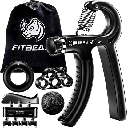 Set flexor cu 5 piese, cu minge de recuperare, inel flexor de cauciuc, dispozitiv antrenament degete, 10-60 Kg, FitBeast