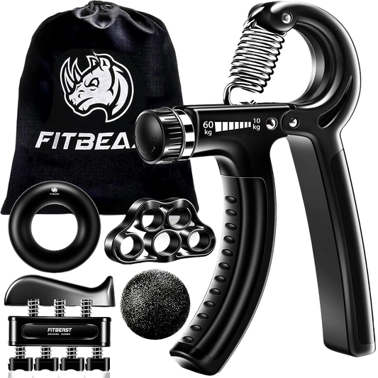 Set flexor cu 5 piese, cu minge de recuperare, inel flexor de cauciuc, dispozitiv antrenament degete, 10-60 Kg, FitBeast