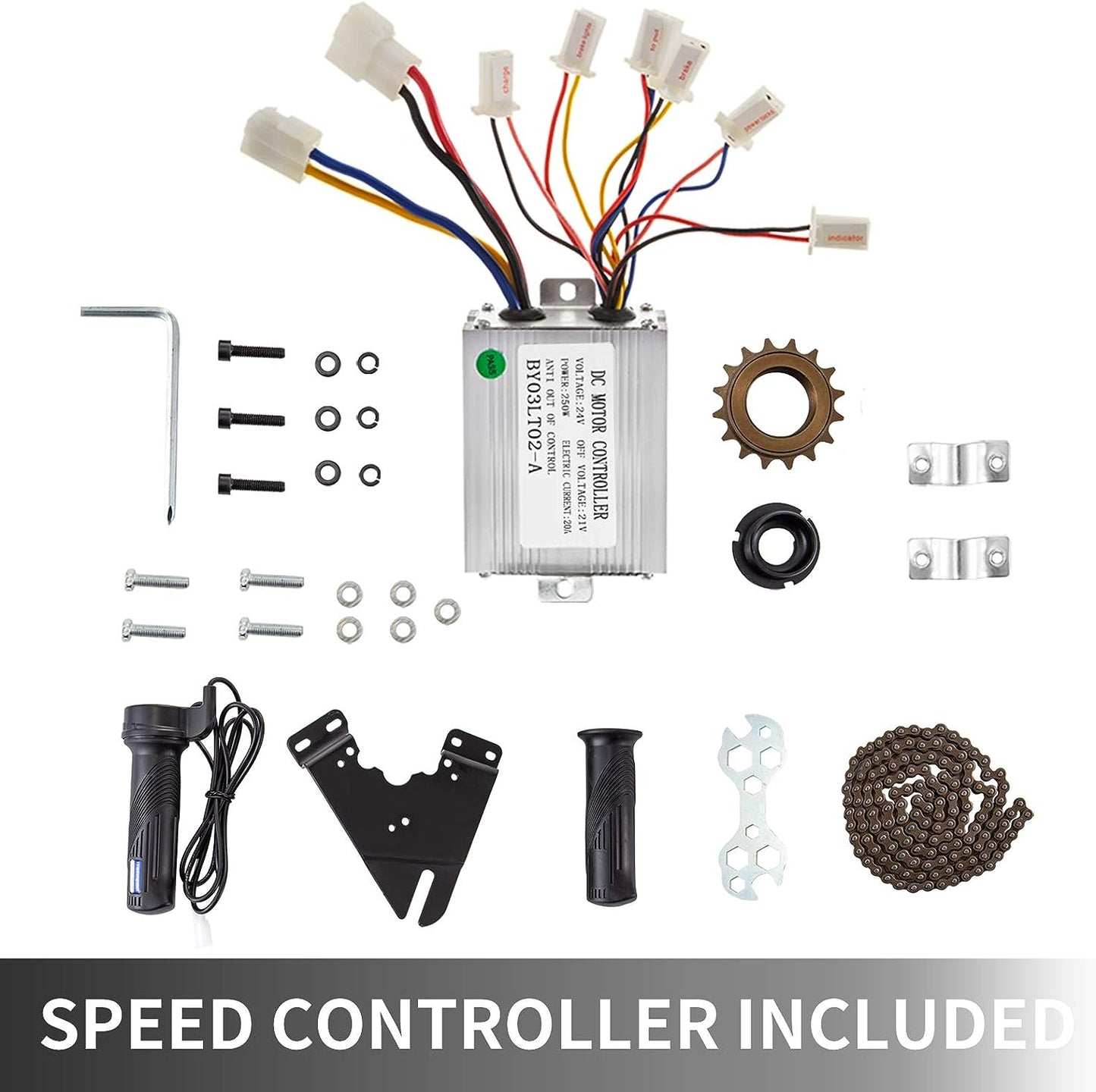 Kit motor bicicleta electrica 240 V, 250W, sens dublu, cu controler de viteza si accesorii de fixare, pentru bicicleta electrica, Go Kart