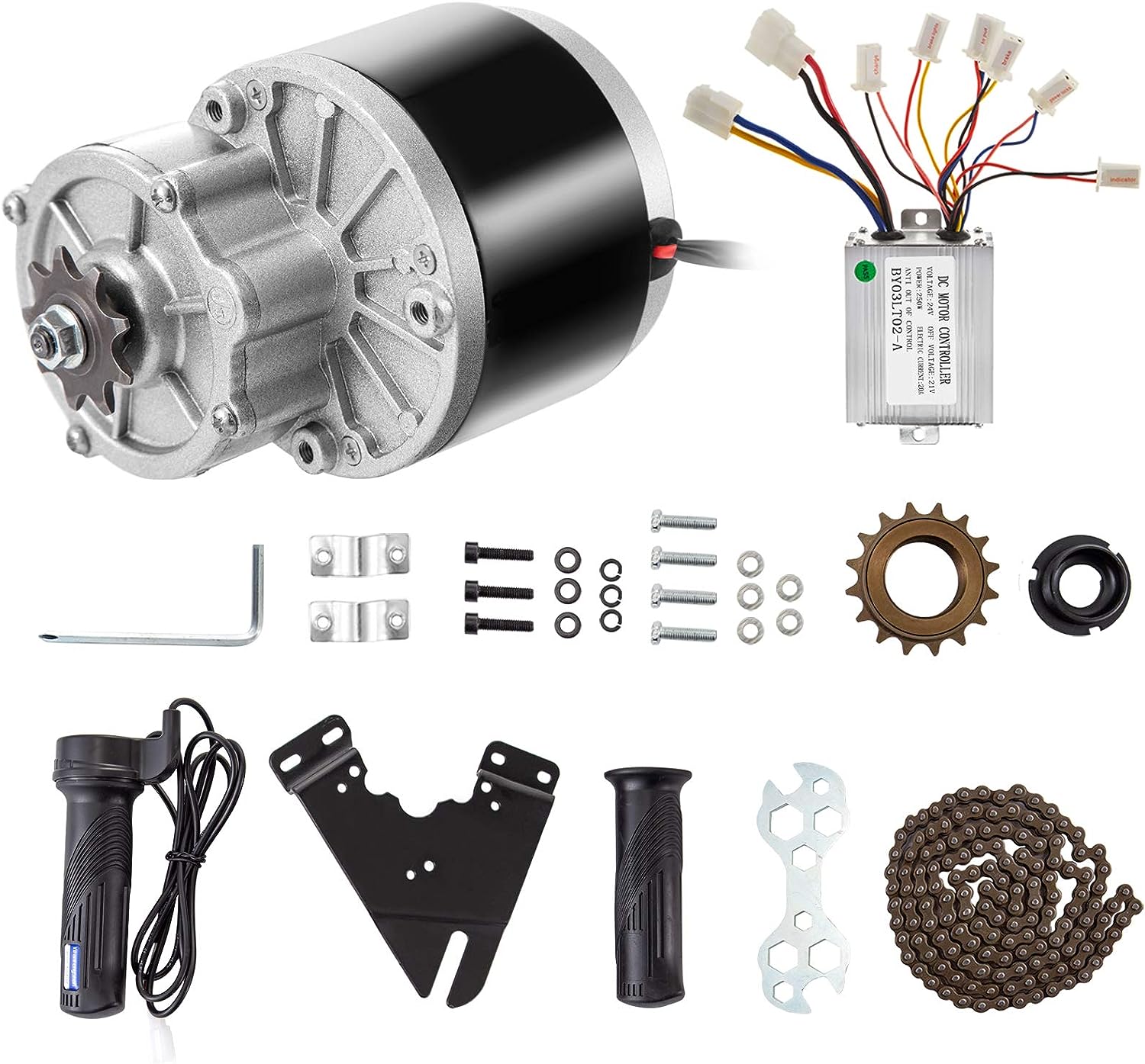 Kit motor bicicleta electrica 240 V, 250W, sens dublu, cu controler de viteza si accesorii de fixare, pentru bicicleta electrica, Go Kart