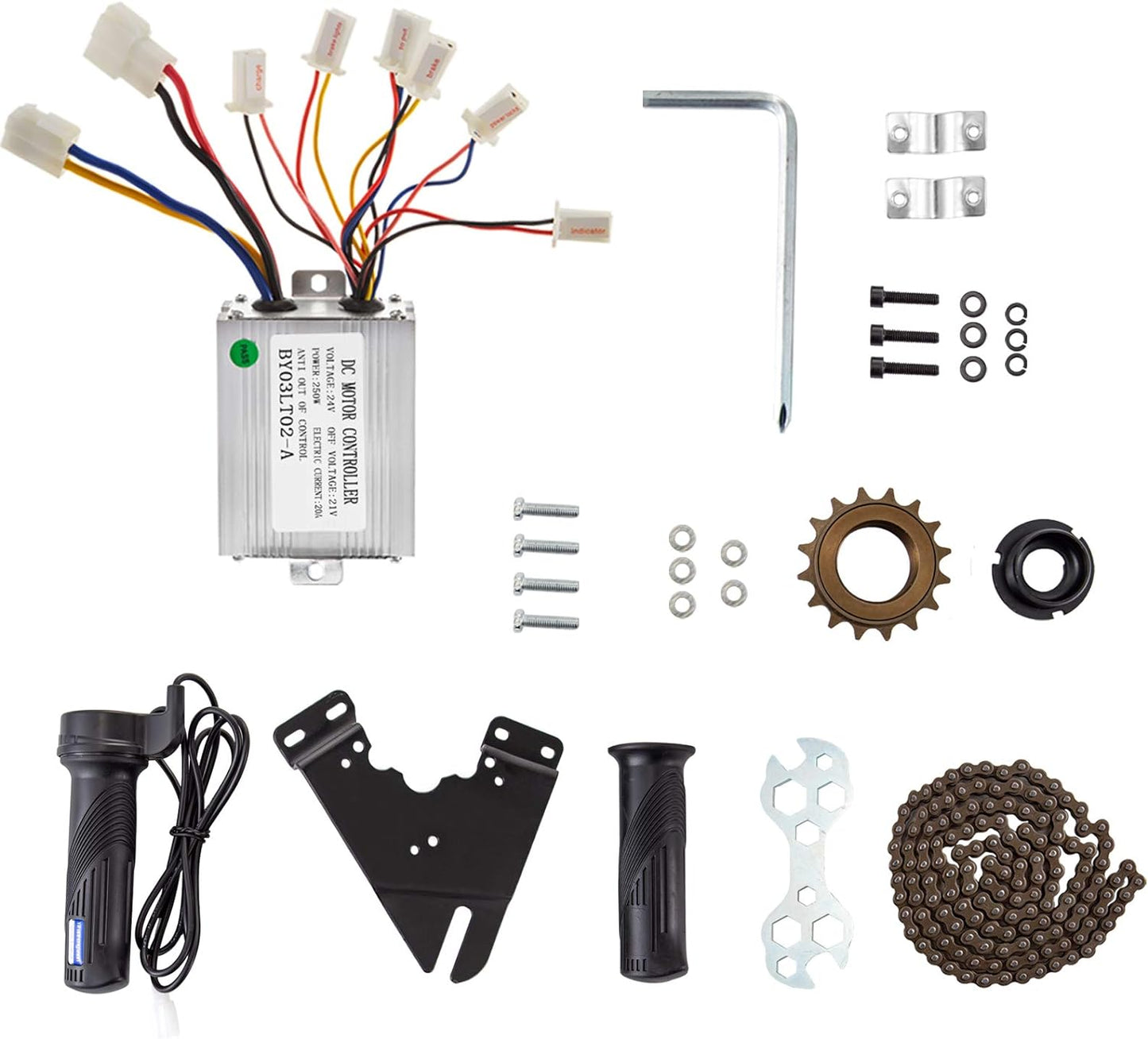 Kit motor bicicleta electrica 240 V, 250W, sens dublu, cu controler de viteza si accesorii de fixare, pentru bicicleta electrica, Go Kart