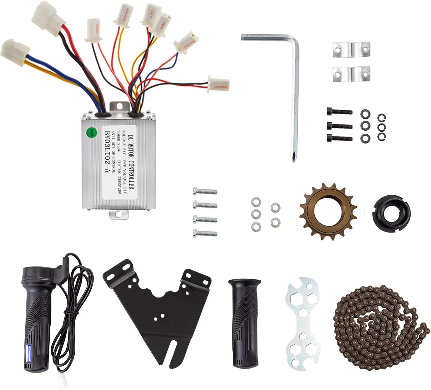 Kit motor bicicleta electrica 240 V, 250W, sens dublu, cu controler de viteza si accesorii de fixare, pentru bicicleta electrica, Go Kart