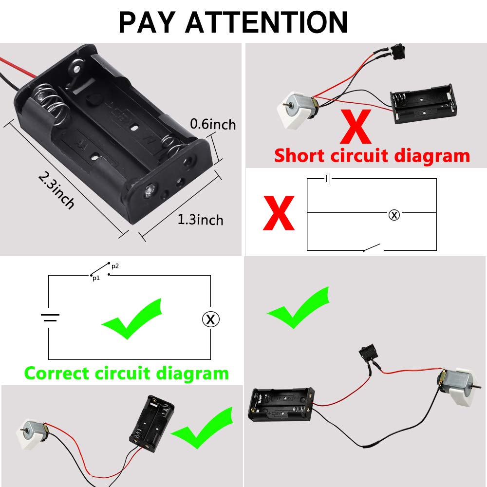 Set de 6 motor DC 1.5V - 3V, 15000 RPM, cu elice, becuri, sonerie, roti dintate, intrerupatoare, carcase cu suport baterie, cleme tip crocodil, tub termocontractil, pentru jucarii, experimente, DIY, D-005C