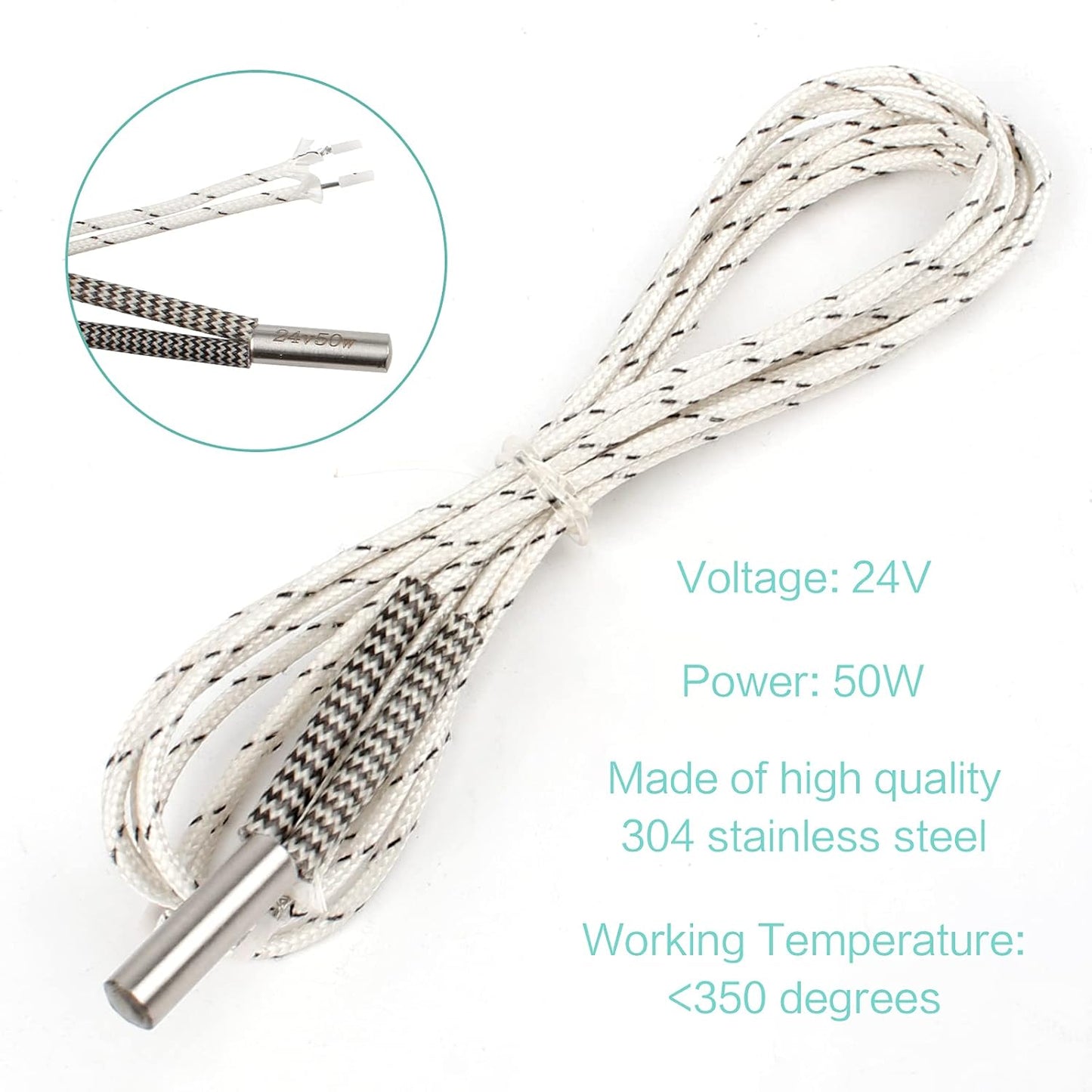 Set 4 Incalzitor ceramic 24V 50W, hotend cu cablu de 1m, pentru imprimanta 3D, compatibil Reprap, Prusa Mendel I3, Ender 3