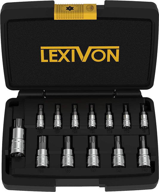 Set chei tubulare cu biti torx, trusa cu 13 piese Torx T8 - T60, din otel aliat Premium S2, in cutie de depozitare si transport, Lexivon LX-143
