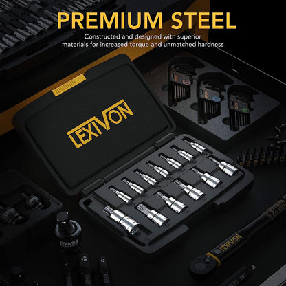 Set chei tubulare cu biti torx, trusa cu 13 piese Torx T8 - T60, din otel aliat Premium S2, in cutie de depozitare si transport, Lexivon LX-143