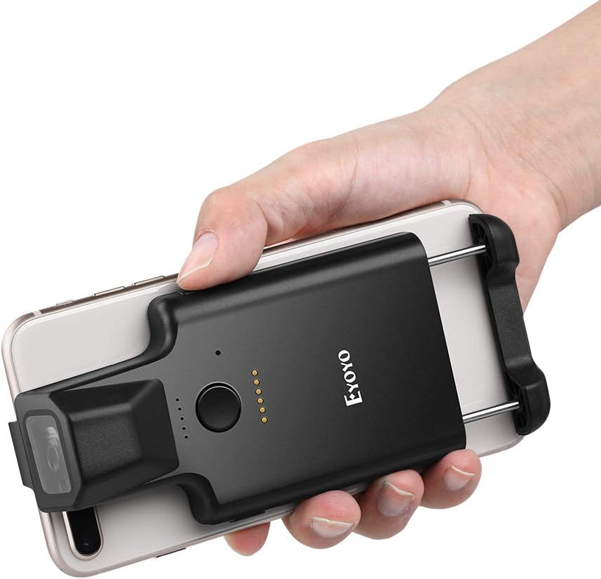 Cititor coduri de bare 1D 2D QR, scanner portabil pentru smartphone, cu acumulator 1600 mAh incorporat, 3 butoane, scanare manuala sau continua