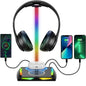 Suport RGB casti gaming, cu incarcator wireless, 2 porturi USB-C si USB 2.0, 11 moduri iluminare, antiderapant, New Bee, negru
