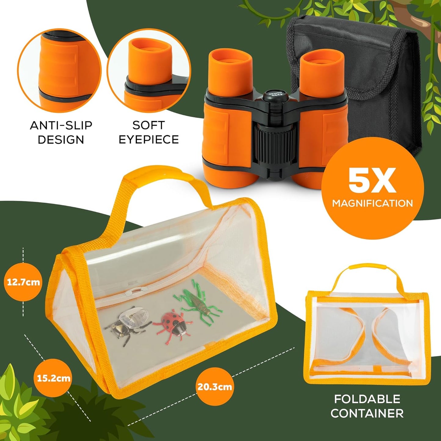 Set de cercetare pentru explorarea naturii, kit explorator aventurier cu binoclu, lupa, plasa de fluturi cu maner extensibil, recipiente, pentru copii, Pathfinder Pandas