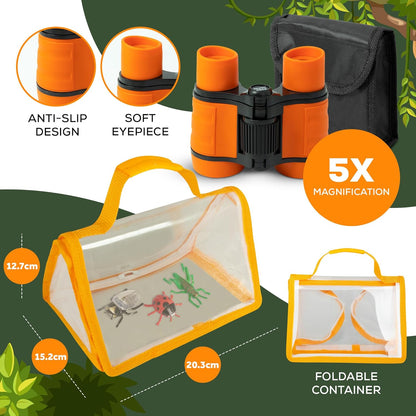 Set de cercetare pentru explorarea naturii, kit explorator aventurier cu binoclu, lupa, plasa de fluturi cu maner extensibil, recipiente, pentru copii, Pathfinder Pandas