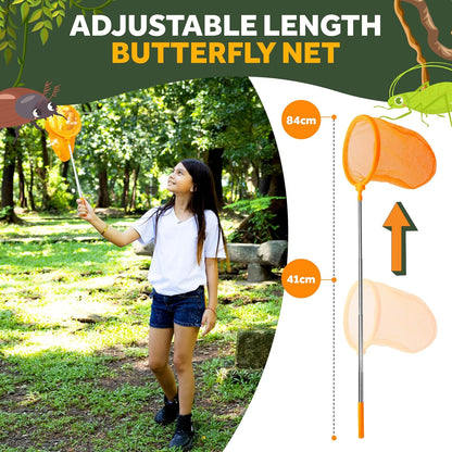 Set de cercetare pentru explorarea naturii, kit explorator aventurier cu binoclu, lupa, plasa de fluturi cu maner extensibil, recipiente, pentru copii, Pathfinder Pandas