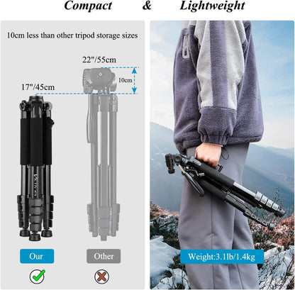 Trepied foto telescopic 52-185 cm, telescopic, cu cap panoramic 360° detasabil, 2 placi eliberare rapida, suport pentru smartphone, din aluminiu, pentru telefon mobil sau camera, Victiv NT70