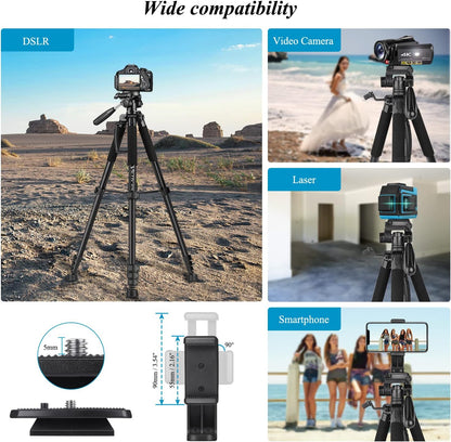 Trepied foto telescopic 52-185 cm, telescopic, cu cap panoramic 360° detasabil, 2 placi eliberare rapida, suport pentru smartphone, din aluminiu, pentru telefon mobil sau camera, Victiv NT70