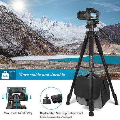 Trepied foto telescopic 52-185 cm, telescopic, cu cap panoramic 360° detasabil, 2 placi eliberare rapida, suport pentru smartphone, din aluminiu, pentru telefon mobil sau camera, Victiv NT70