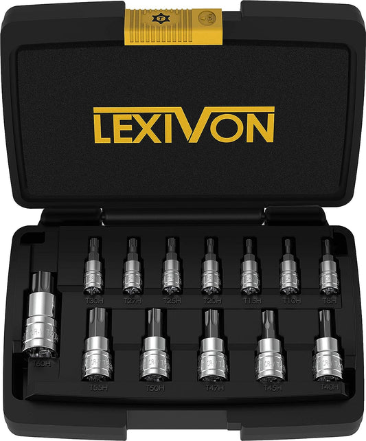 Set chei tubulare cu biti torx star, cu 13 piese stea T8 - T60, din otel aliat S2 Premium, in cutie de depozitare si transport, Lexivon LX-146