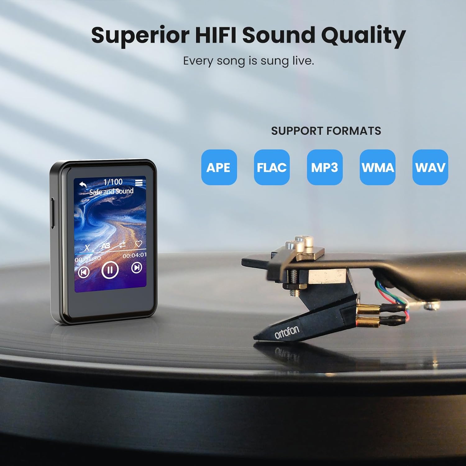 MP3 Player 128 GB cu Bluetooth 5.2, Touchscreen 2.4 inch, Sunet HiFi, Radio, Ceas cu alarma, Inregistrare voce, Difuzor, Zooaoxo