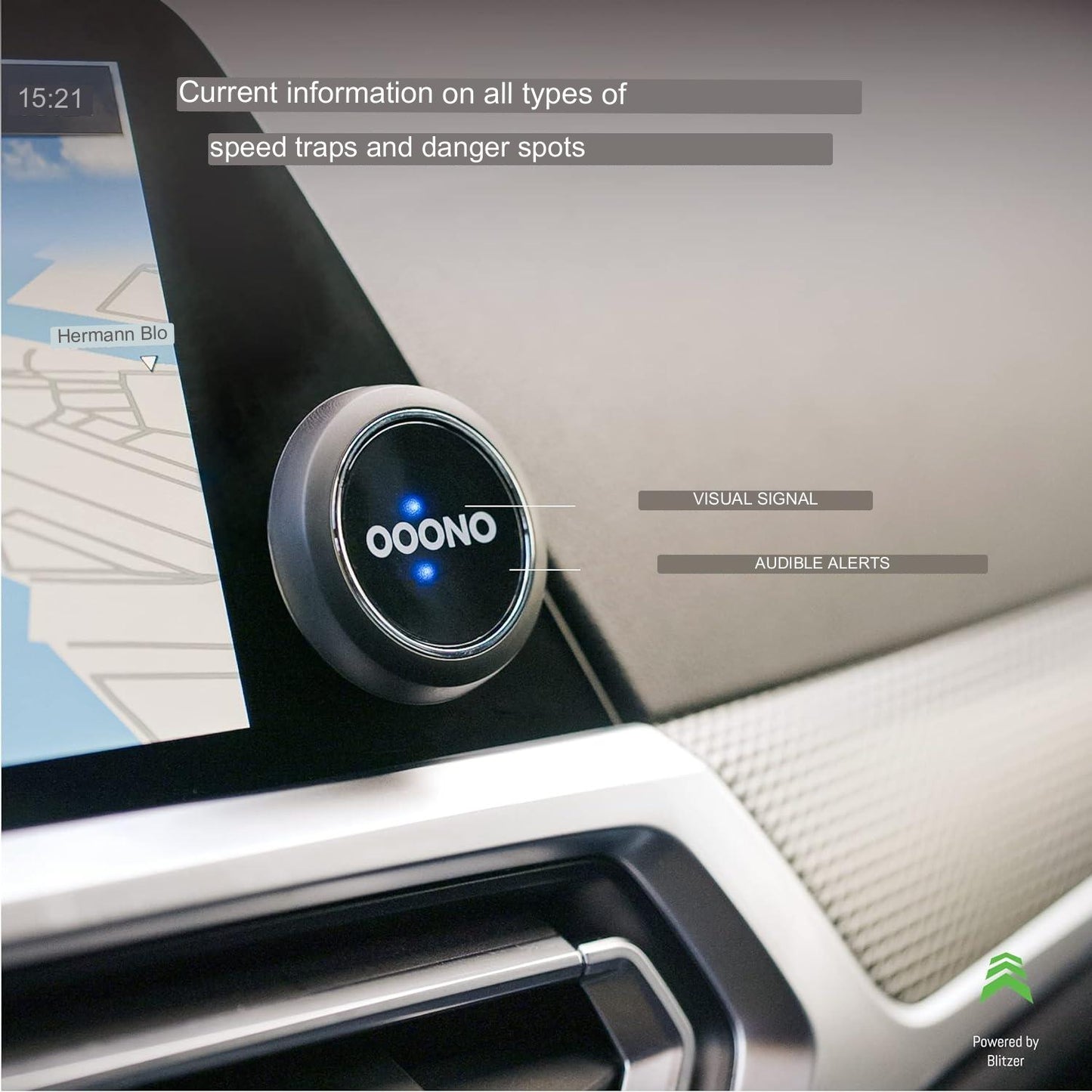 Alarma de trafic OOONO, Avertizeaza in timp real despre radare si pericole din traficul rutier, date de la Blitzer, conectarea la smartphone prin Bluetooth