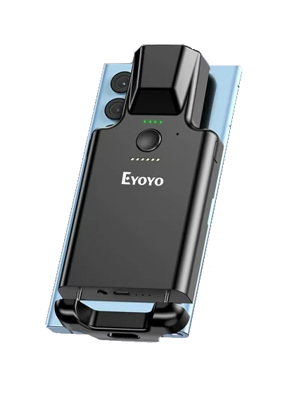 Cititor coduri de bare 1D 2D QR, scanner portabil pentru smartphone, cu acumulator 1600 mAh incorporat, 3 butoane, scanare manuala sau continua