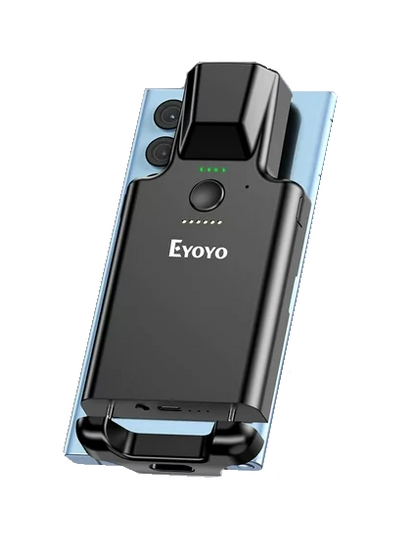 Cititor coduri de bare 1D 2D QR, scanner portabil pentru smartphone, cu acumulator 1600 mAh incorporat, 3 butoane, scanare manuala sau continua