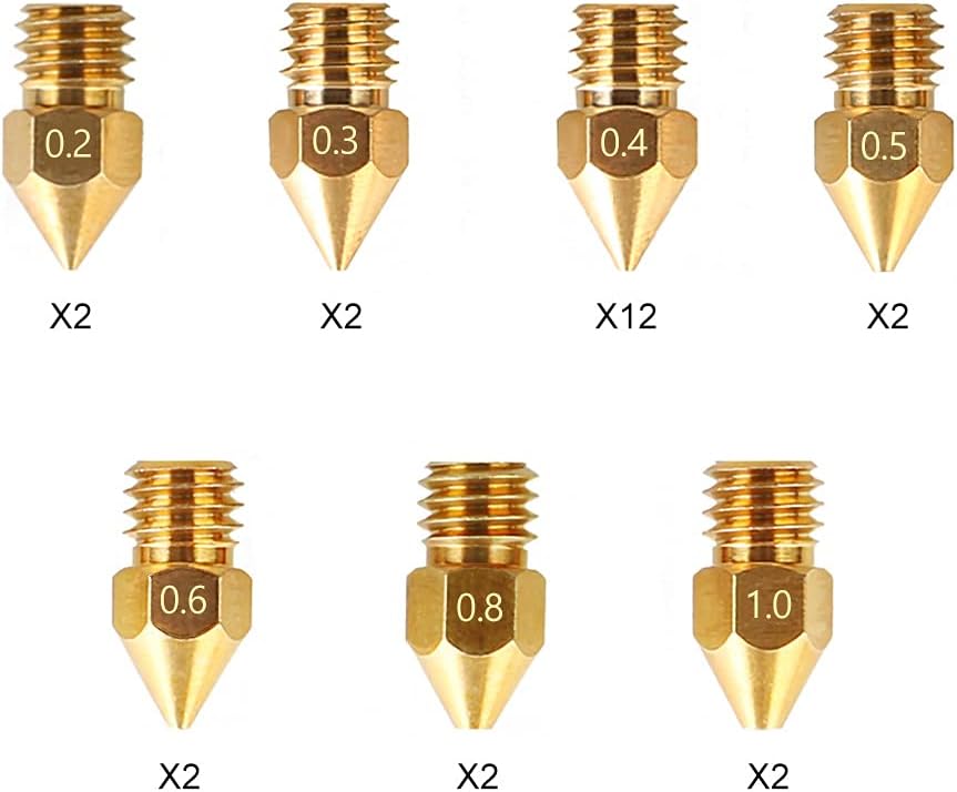 Set duze MK8 imprimata 3D 24 piese, de 0,2 mm, 0,3 mm, 0,4 mm, 0,5 mm, 0,6 mm, 0,8 mm, 1,0 mm, filament de 1.75 mm, pentru seria Ender 3 si Creality CR-10