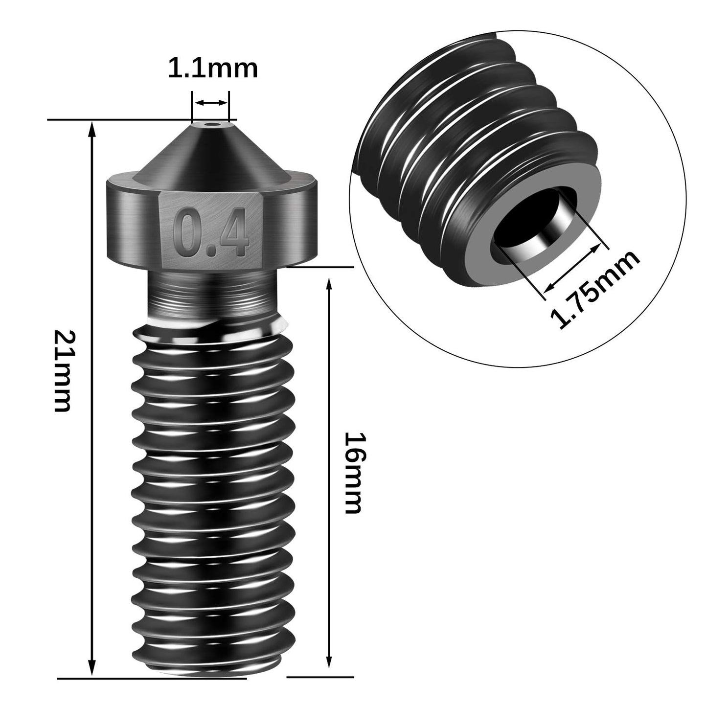 Set duze imprimanta 3D 20 piese, 0,4 mm, 0,6 mm, 0,8 mm, 1,0 mm, filet M6, compatibile imprimante Artillery Genius / Sidewinder X1