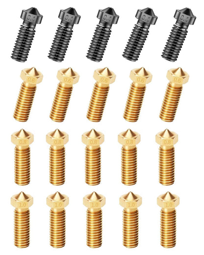 Set duze imprimanta 3D 20 piese, 0,4 mm, 0,6 mm, 0,8 mm, 1,0 mm, filet M6, compatibile imprimante Artillery Genius / Sidewinder X1