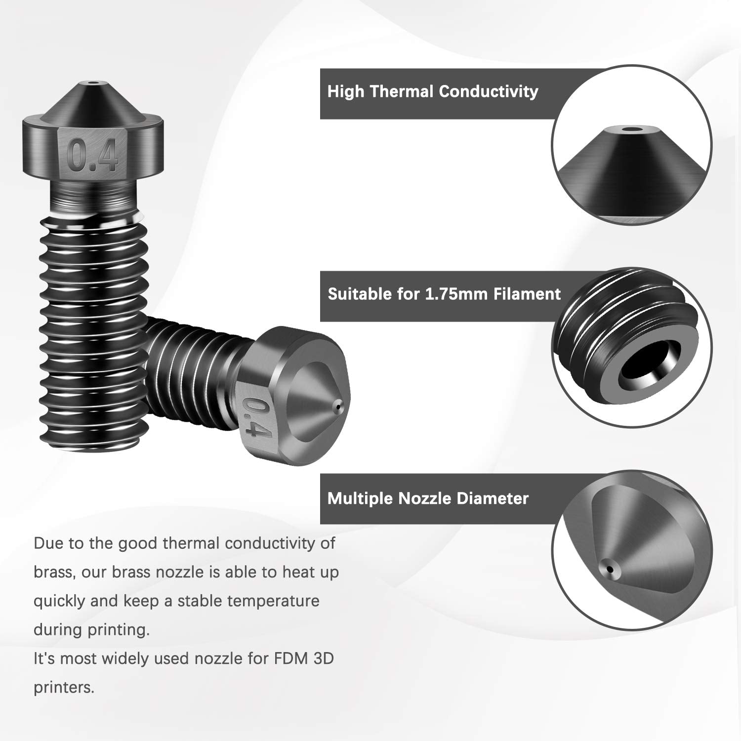 Set duze imprimanta 3D 20 piese, 0,4 mm, 0,6 mm, 0,8 mm, 1,0 mm, filet M6, compatibile imprimante Artillery Genius / Sidewinder X1
