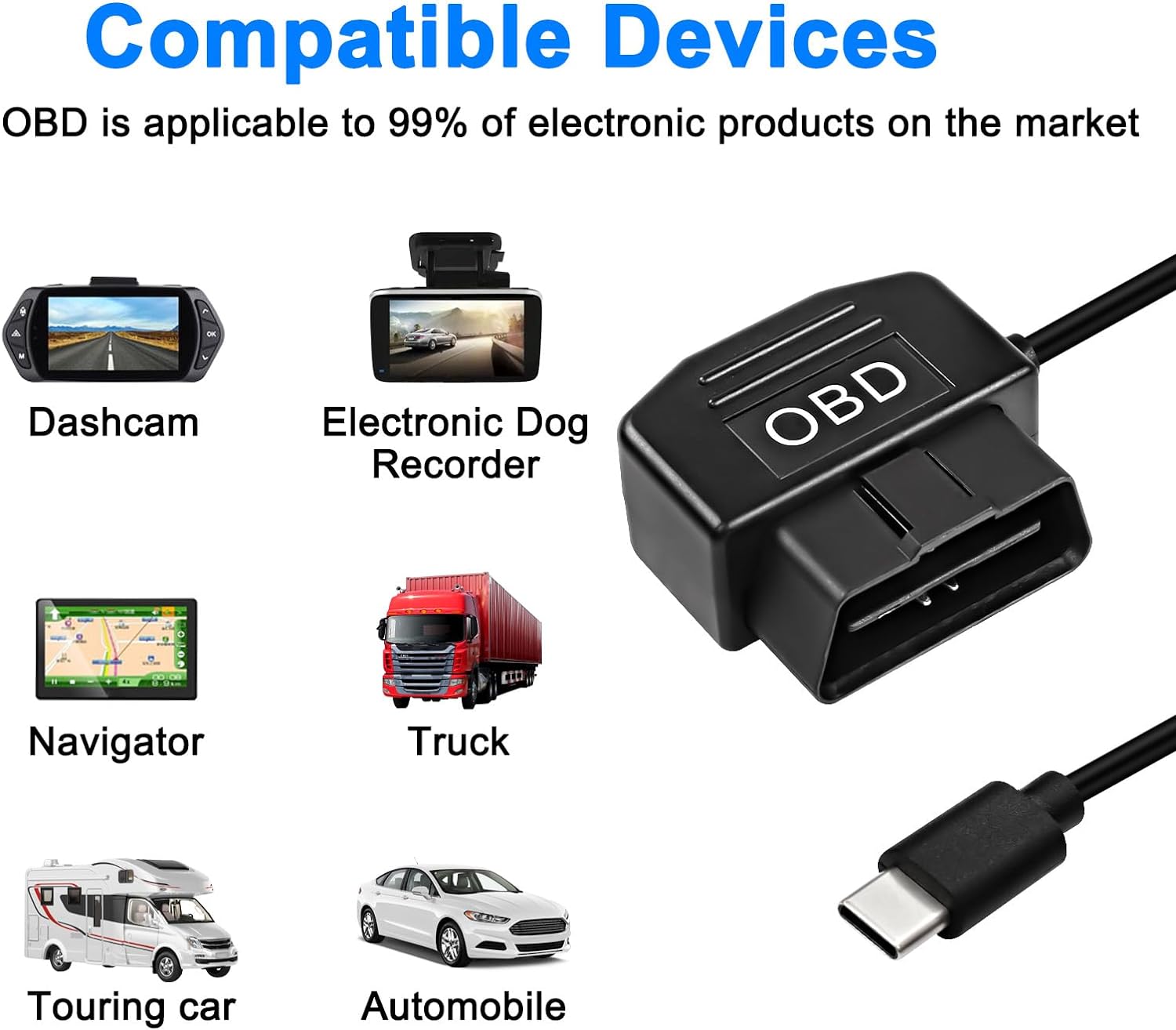 Cablu de alimentare USB-C cu interfata OBD, de 3,5 m, cu intrerupator si protectie la supradescarcare, DC 12-36V, pentru camera de bord auto, navigatie GPS, DVR