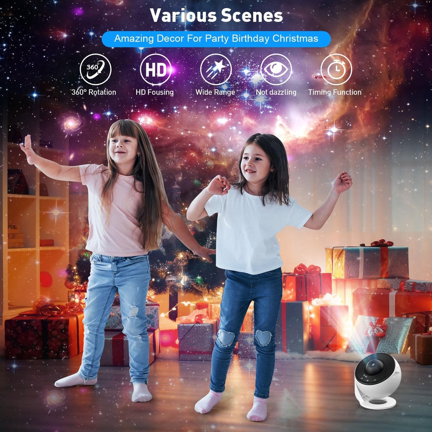 Proiector de stele LED cu 12 proiectii diferite, cu focusare ajustabila, temporizator, lampa de veghe cu alimentare prin USB Mexllex