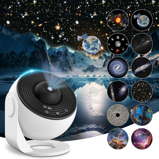Proiector de stele LED cu 12 proiectii diferite, cu focusare ajustabila, temporizator, lampa de veghe cu alimentare prin USB Mexllex