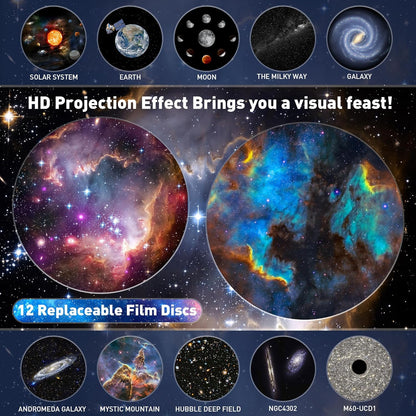Proiector de stele LED cu 12 proiectii diferite, cu focusare ajustabila, temporizator, lampa de veghe cu alimentare prin USB Mexllex