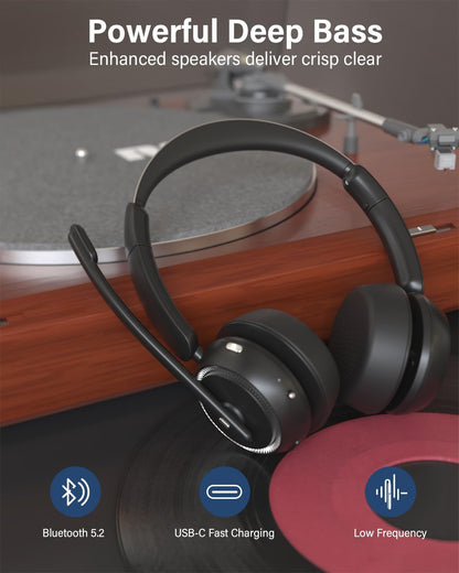 Casca call center Bluetooth 2 in 1 cu difuzor detasabil si microfon rotativ la 270°, anulare a zgomotului AI, pentru PC si smartphone