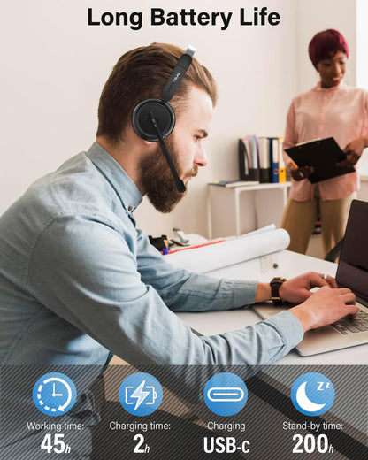 Casca call center Bluetooth 2 in 1 cu difuzor detasabil si microfon rotativ la 270°, anulare a zgomotului AI, pentru PC si smartphone