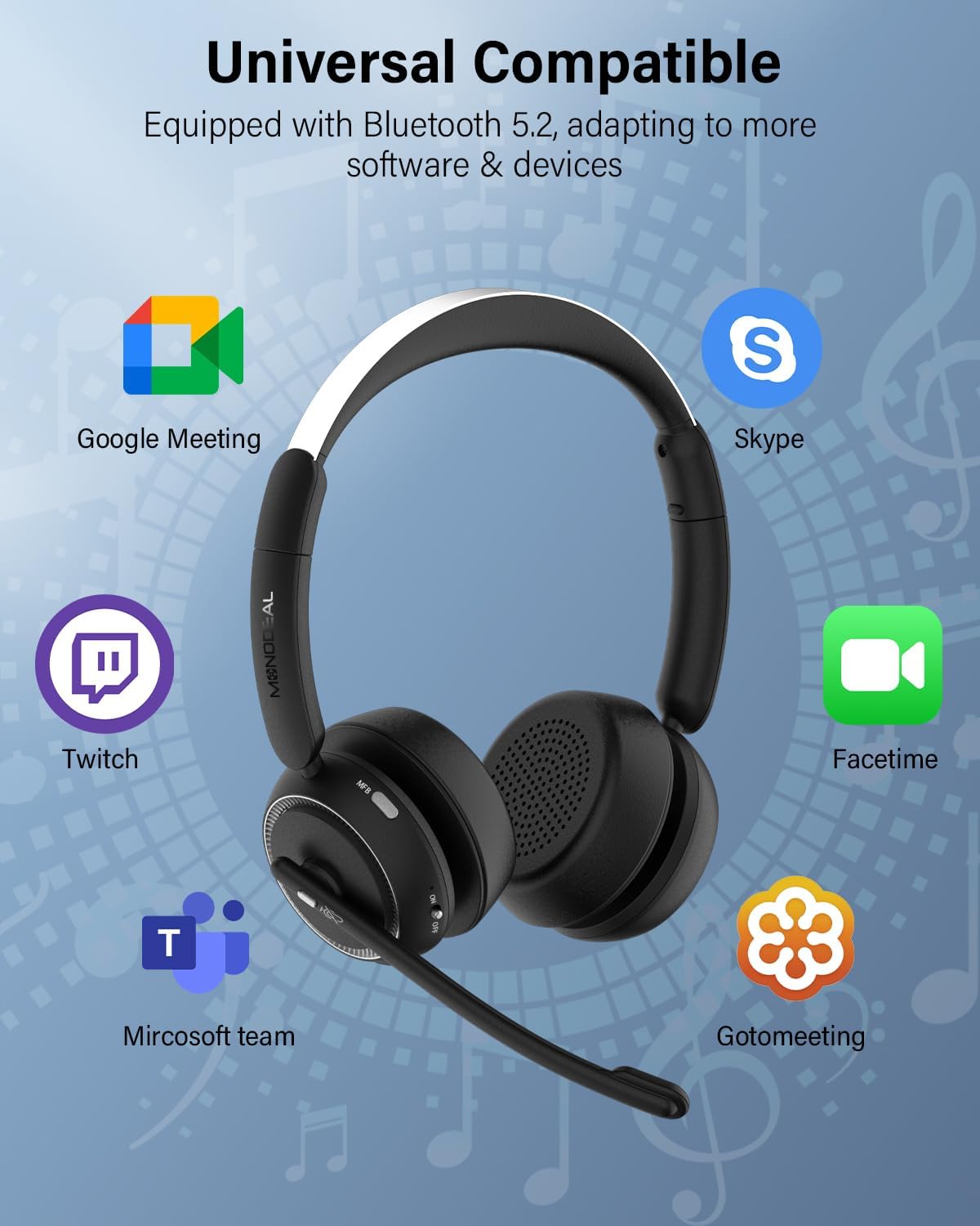Casca call center Bluetooth 2 in 1 cu difuzor detasabil si microfon rotativ la 270°, anulare a zgomotului AI, pentru PC si smartphone